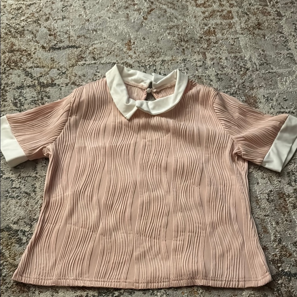Chic Pink Blouse with White Collar